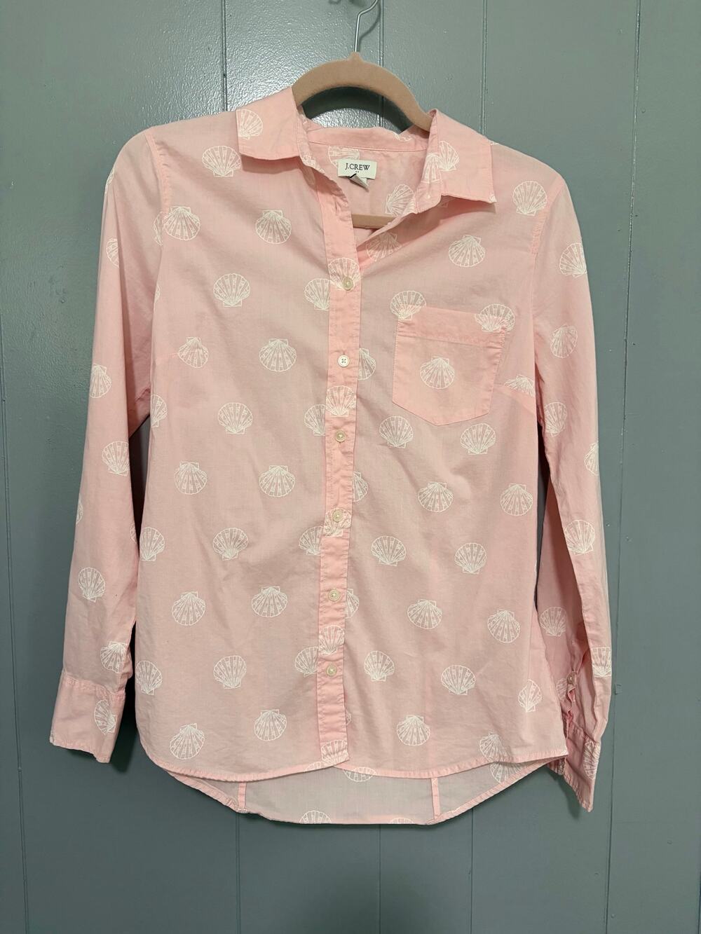 J. Crew Factory Pink Seashell Print Cotton Button Down Lightweight Top S